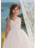 Ivory Lace Tulle Button Back Flower Girl Dress